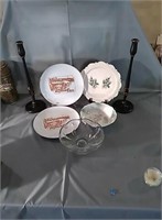 Misc dish lot with wooden candle holders