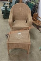 Outdoor wicker chair and footstool
