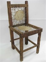Vtg Wood w/ Leather Skin Seat & Back Chair