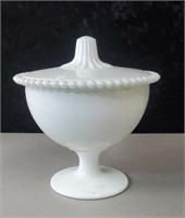 Milkglass compote with lid approx 6 inches tall