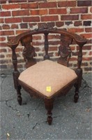 Carved Corner Chair w/ griffins, floral design