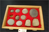 10 Native American Stone Tools W/ Wood Case