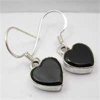 925 Sterling Silver Black Onyx Earrings 1.1"