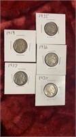 5 Buffalo Nickels US 5 cent Coins