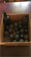 Box w/ Glass Insulators & 2- Bottles