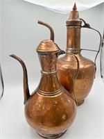 Middle Eastern Tall Tinned Copper and Brass Ewers