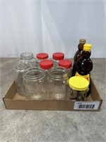 Mason jars, Nutrasweet glass bottles, and syrup