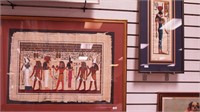 Two framed Egyptian papyrus pictures: