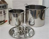 2 new stainless steel stock pots with one lid