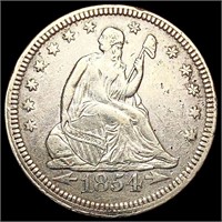 1854 Arws Seated Liberty Quarter NEARLY