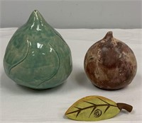 Raku Art Pottery Rattle, Ceramic Pod and Leaf