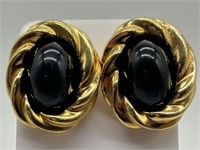 Kenneth Jay Layne KJL Gold & Black Earrings