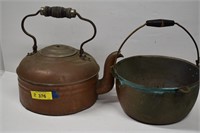 Large Copper Kettle and Handled Pot