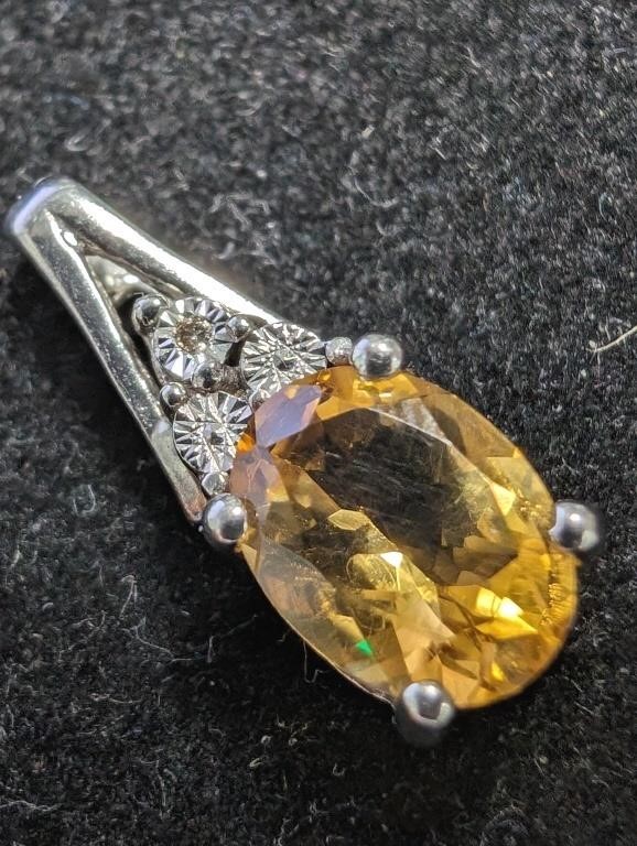 $160 Silver Citrine & Diamond Pendant