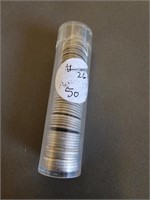 Roll of 50 1950s Au to BU Silver Dimes Roosevelt