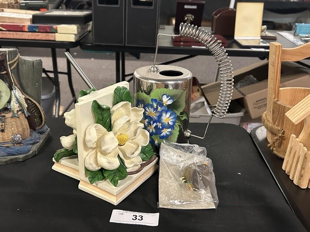 Floral Bookends, Watering Can, New Fan Pull