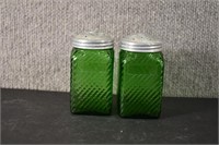 Owens Illinois Forest Green Glass Salt & Pepper