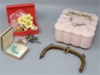 Menda Hinged Powder Box, Fish Earrings, Vintage