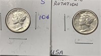 1943-S, 1944-D (slight die rotation) (2) Silver