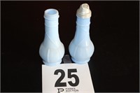 Pair Cobalt Milk Glass Shakers