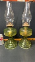 2) green oil lamps