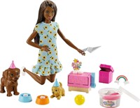 Barbie Doll Brunette & Puppy Party Playset