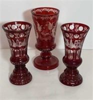 Bohemian Ruby Cut to Clear Vases - 3