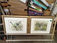 Pair Of Flower Garden Prints w/ Birds