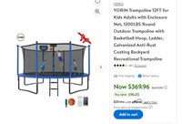 Fb2493 YORIN Trampoline 12FT for Kids Adults Blue