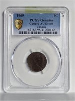 Canada 1969 Cent PCGS Genuine Gouged AU Detail