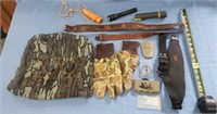Hunting Supplies including Tooled Leather Belt