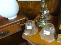 2 Goofus Glass Shaded Brass Table Lamps