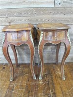 PAIR OF FRENCH BRASS INLAID SIDE TABLES