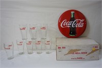 1984 Coca Cola Soda Glasses &  Sign