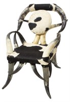 WESTERN COWHIDE COVERED HORN FRAME CHAIR