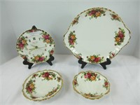 R.A. "OLD COUNTRY ROSES" 9" TRAY, 6.5" CLOCK