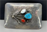 Old Navajo Sterling Silver Belt Buckle Turquoise,
