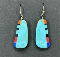 Jay King Turquoise & Coral Mosaic inlay earrings
