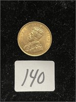 1912 PURE GOLD 5 DOLLAR CANADIAN COIN - 8 GRAMS