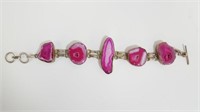 Sterling Silver Bracelet With Pink Agate Stones