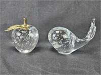 Blown Glass Apple & Whale Paperweight
