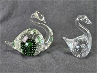 Pair of Blown Glass Swan Paperweights