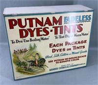 Nice 18in Tin Putnam Dyes Cabinet, Marked on All