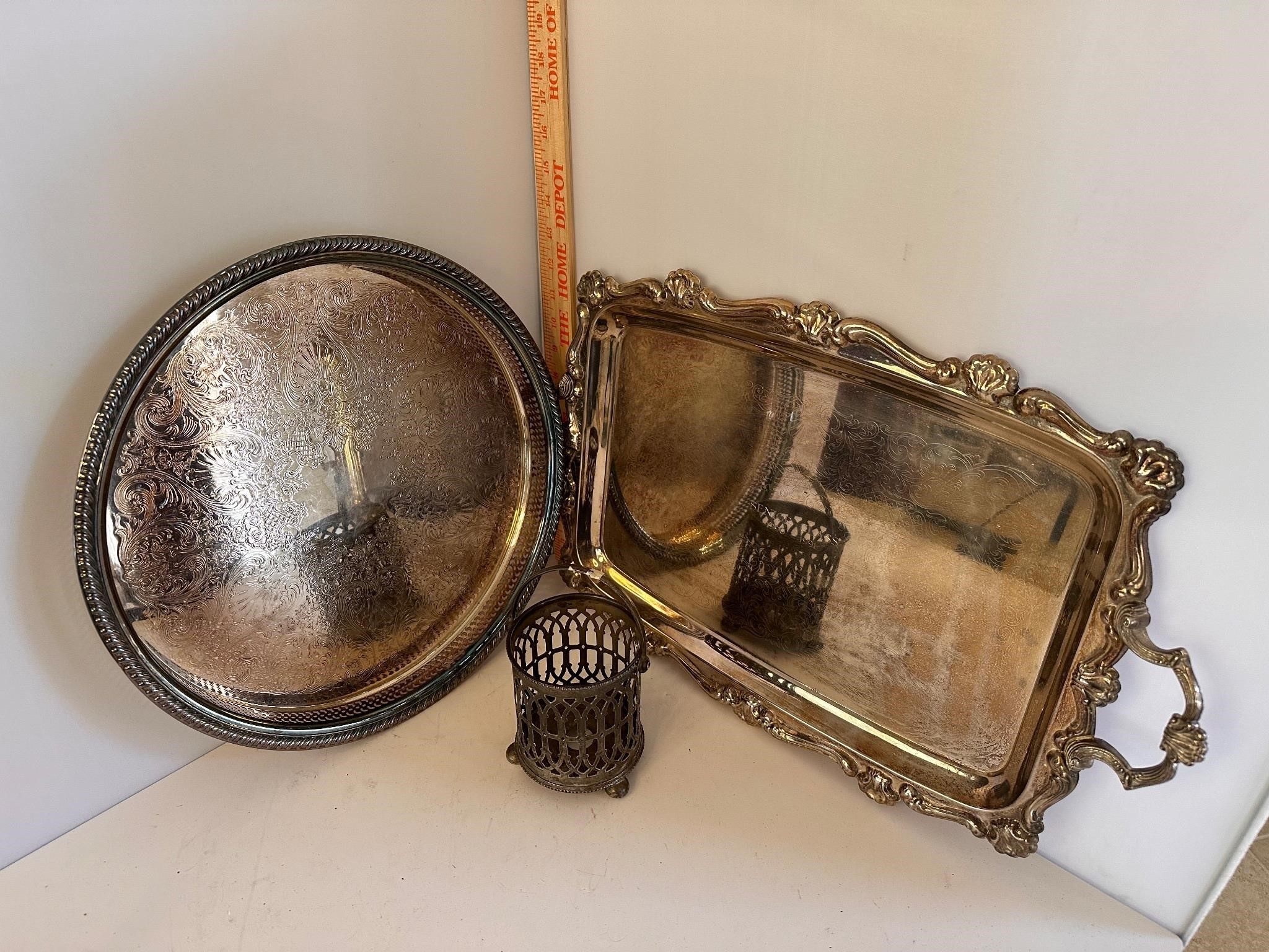 Silverplate trays, holder