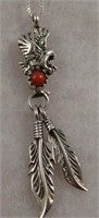 Native American S/S Red Coral Eagle Necklace