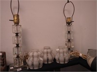 Pair of vintage glass cubed table lamps and