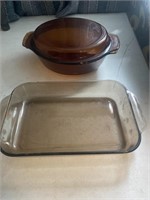 Amber Fire-king, Pyrex baking dishes