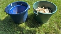 Three plastic feeding buckets
