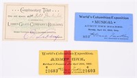 1893 World's Fair 3 RARE PASSES * TICKETS Libbey
