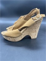 Franco Sarto 5” Leather Cork Wedge Sandals